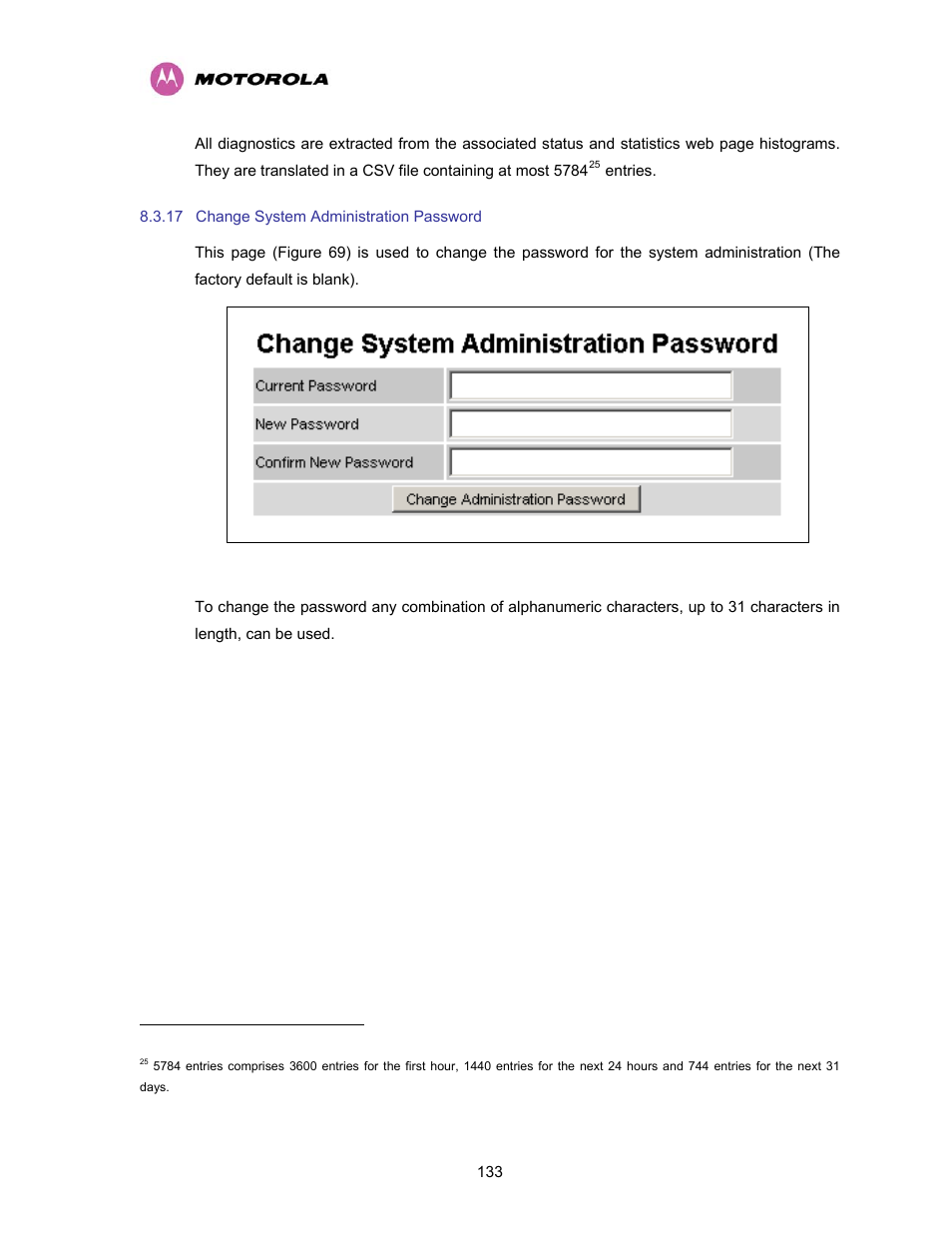 17 change system administration password, Change system administration password, Figure 69 - password change | Motorola PTP 400 Series User Manual | Page 135 / 208