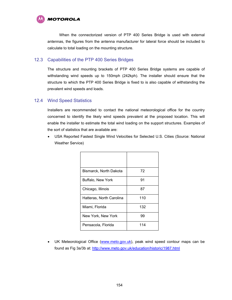 3 capabilities of the ptp 400 series bridges, 4 wind speed statistics, Capabilities of the ptp 400 series bridges | Wind speed statistics | Motorola PTP 400 Series User Manual | Page 156 / 208