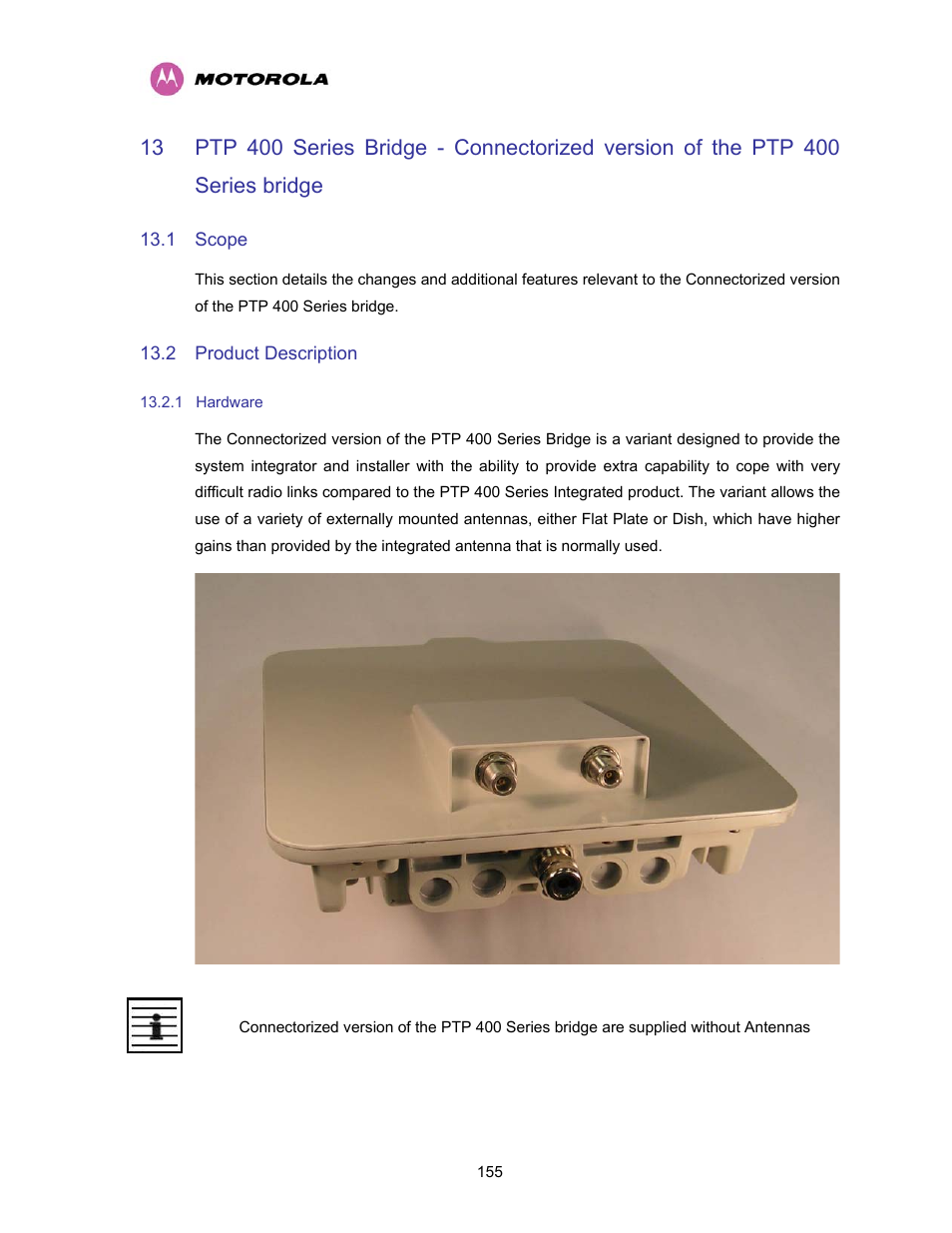 1 scope, 2 product description, 1 hardware | Scope, Product description, Hardware | Motorola PTP 400 Series User Manual | Page 157 / 208