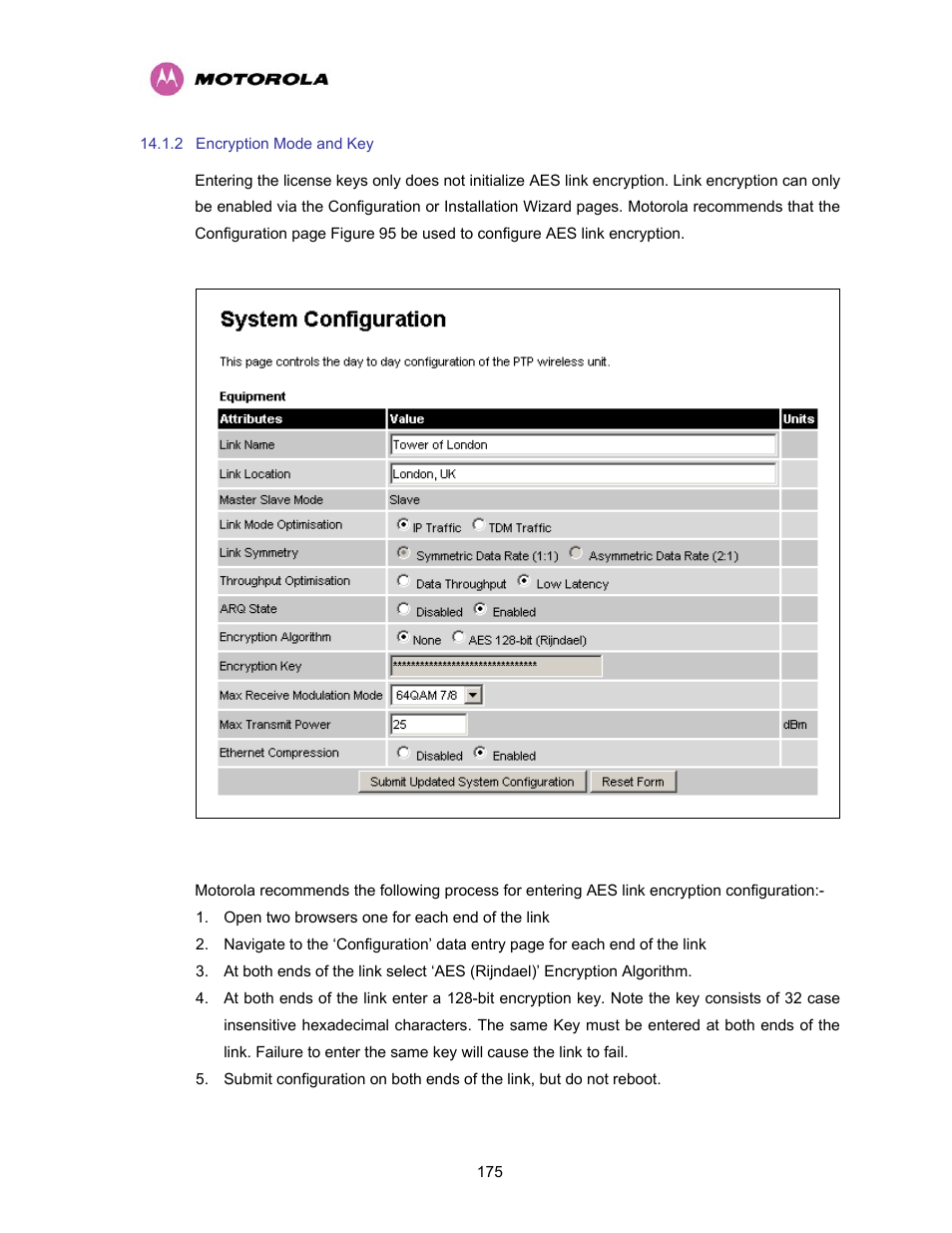 2 encryption mode and key, Encryption mode and key | Motorola PTP 400 Series User Manual | Page 177 / 208