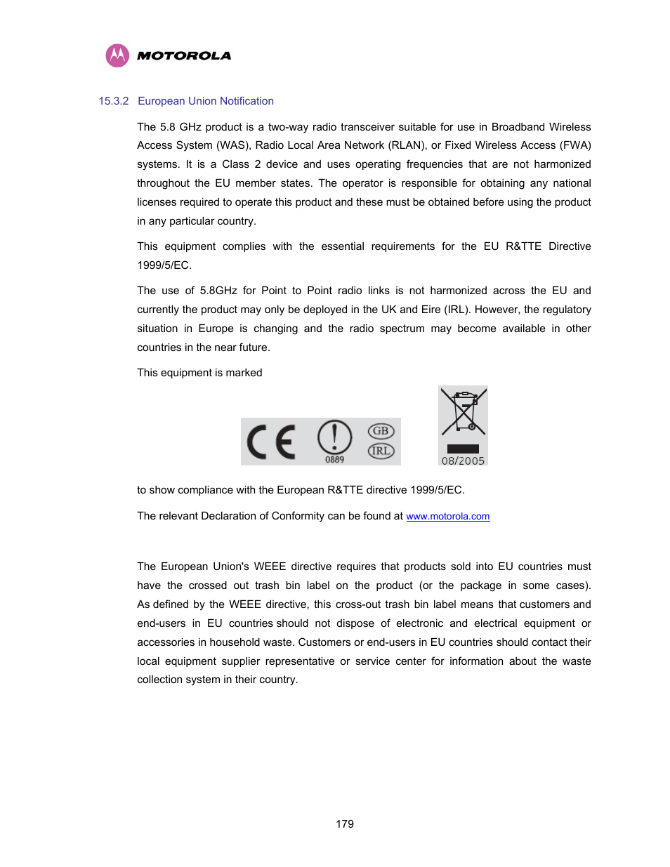 2 european union notification, European union notification | Motorola PTP 400 Series User Manual | Page 181 / 208