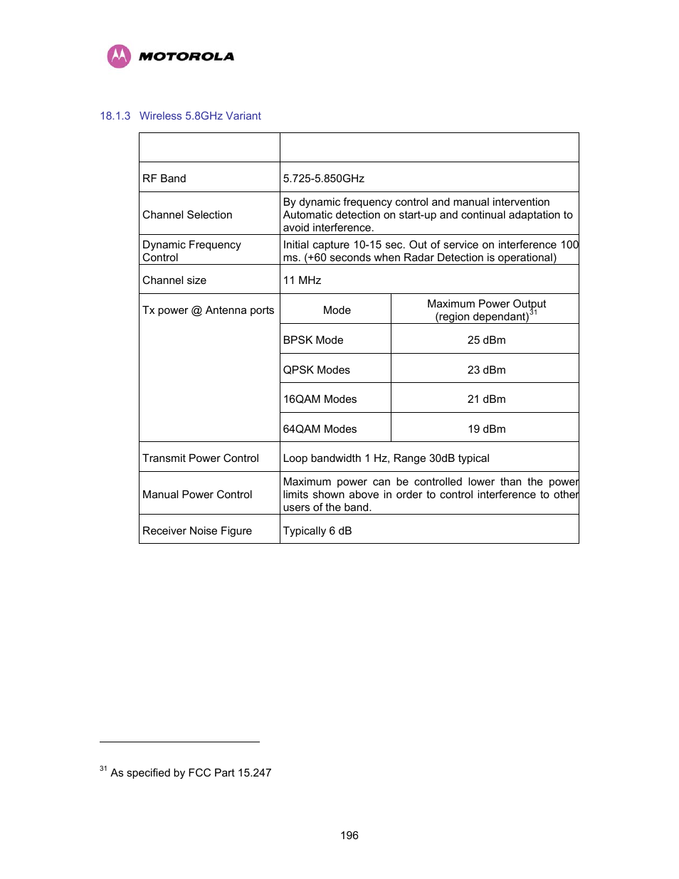 3 wireless 5.8ghz variant, Wireless 5.8ghz variant | Motorola PTP 400 Series User Manual | Page 198 / 208