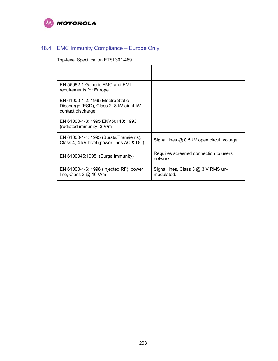 4 emc immunity compliance – europe only, Emc immunity compliance – europe only | Motorola PTP 400 Series User Manual | Page 205 / 208