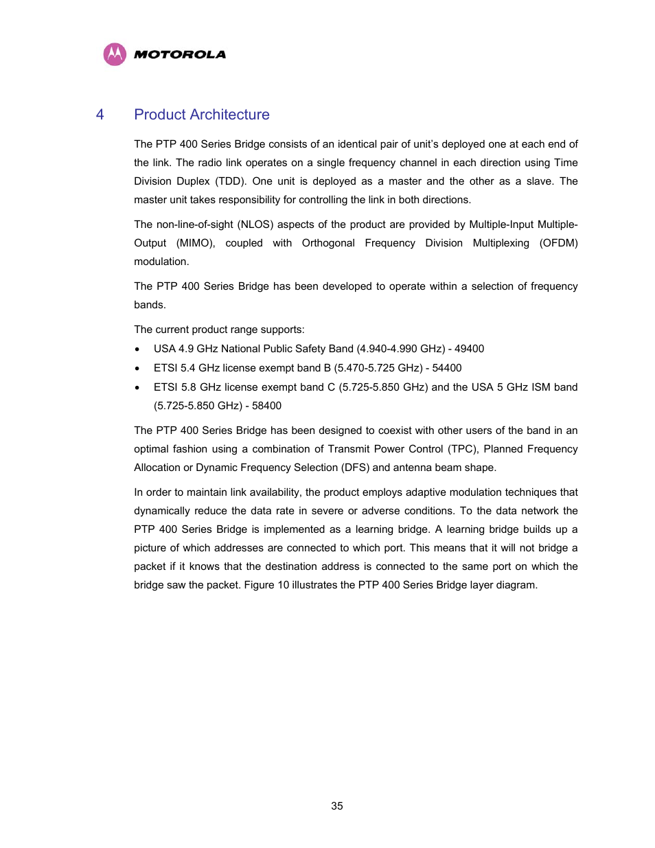 4 product architecture, Product architecture | Motorola PTP 400 Series User Manual | Page 37 / 208