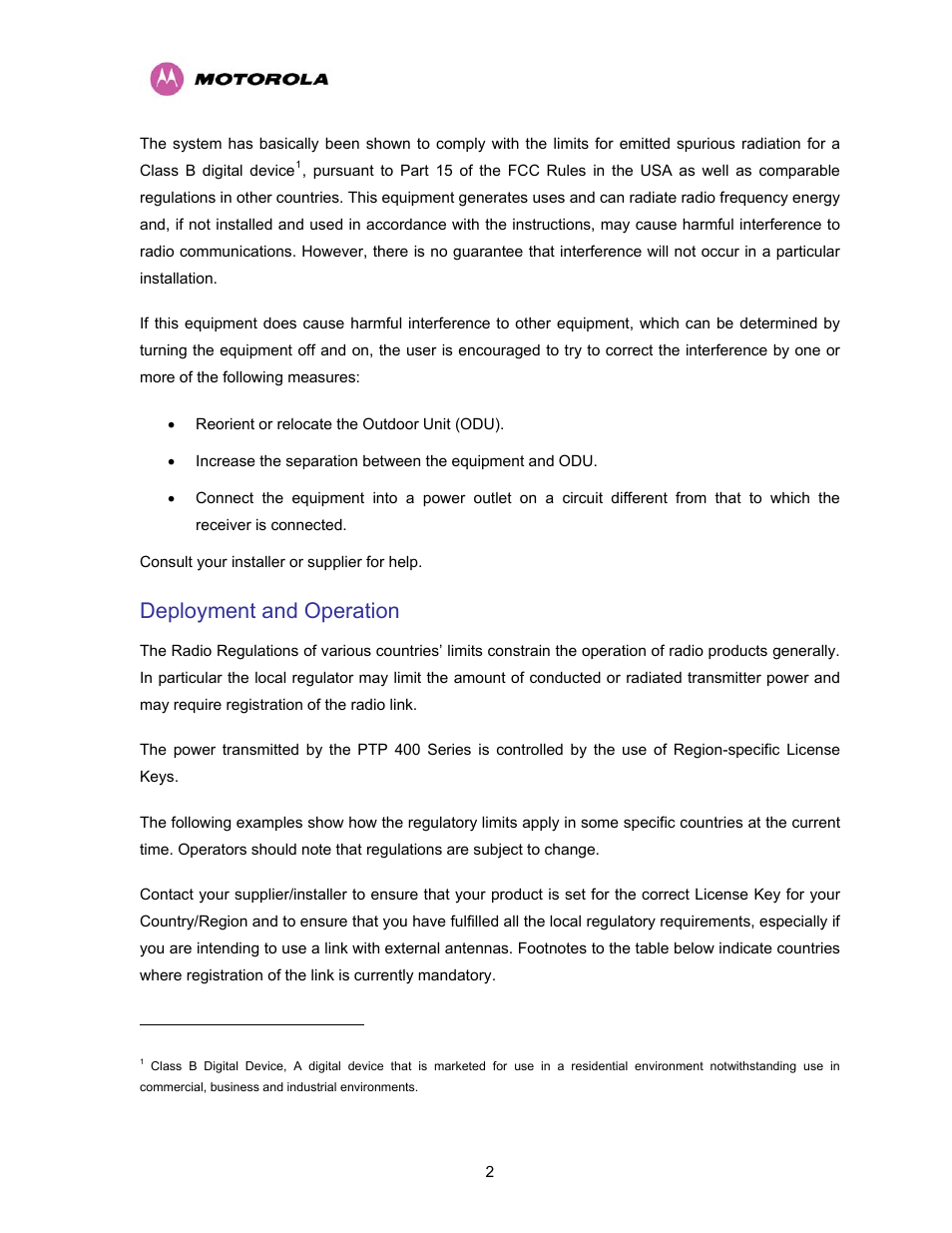 Deployment and operation | Motorola PTP 400 Series User Manual | Page 4 / 208