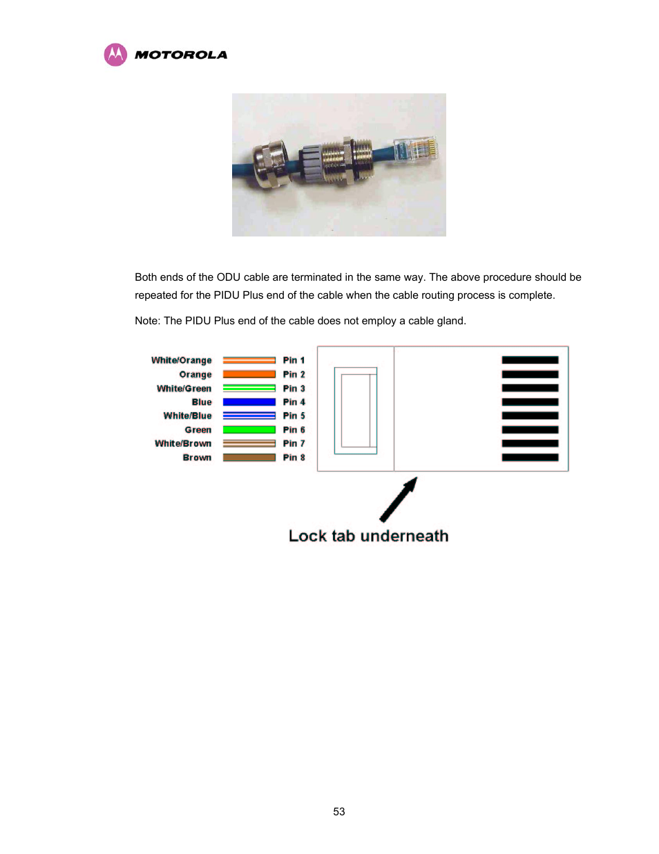 Figure 18 - completed odu connector, Figure 19 - rj45 pin connection | Motorola PTP 400 Series User Manual | Page 55 / 208