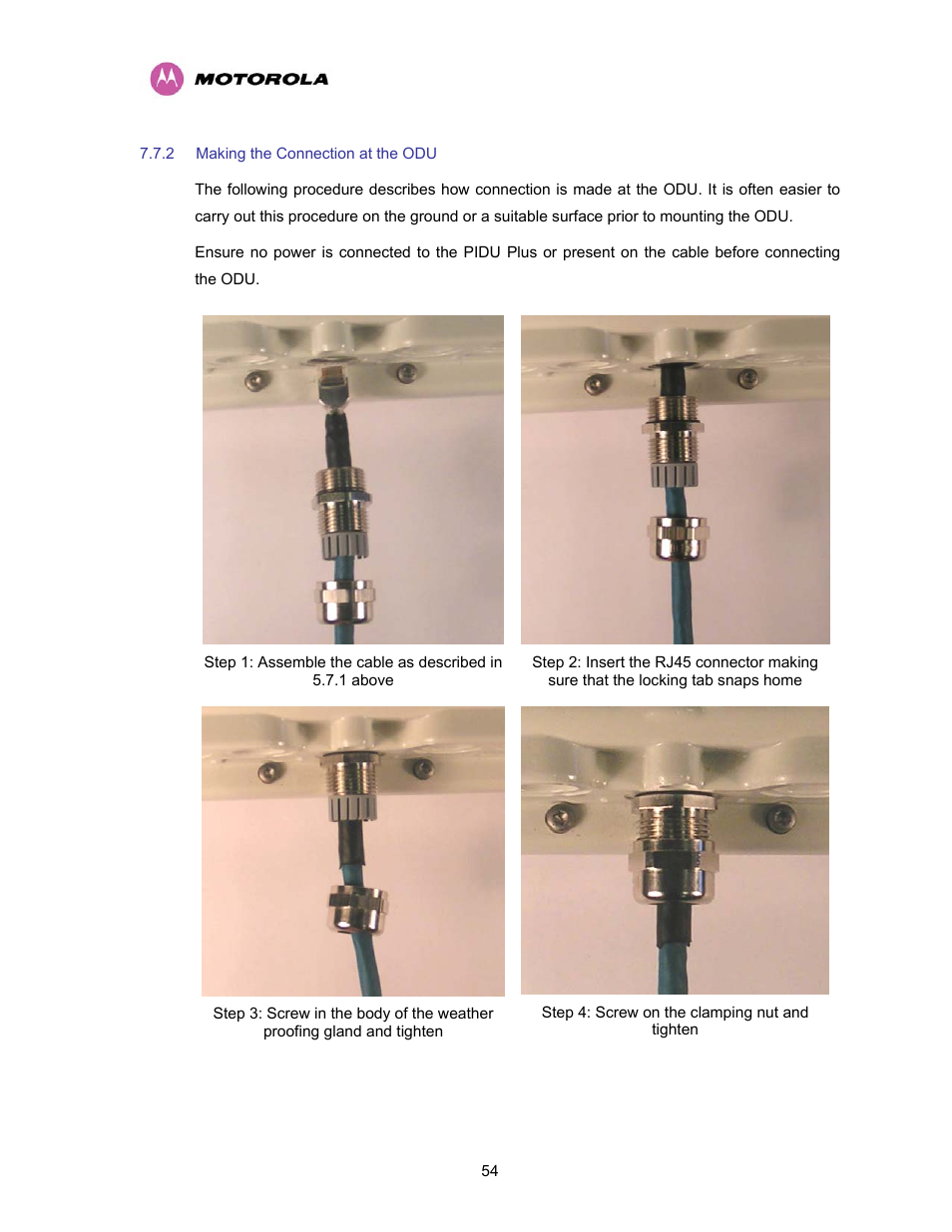 2 making the connection at the odu, Making the connection at the odu, Figure 20 - connections at the odu | Motorola PTP 400 Series User Manual | Page 56 / 208