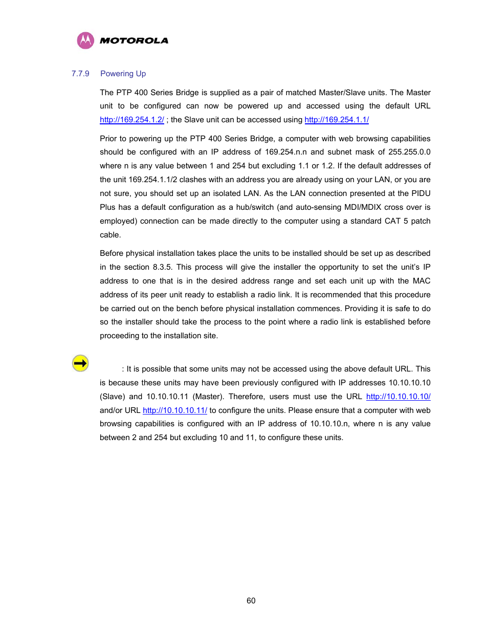 9 powering up, Powering up | Motorola PTP 400 Series User Manual | Page 62 / 208