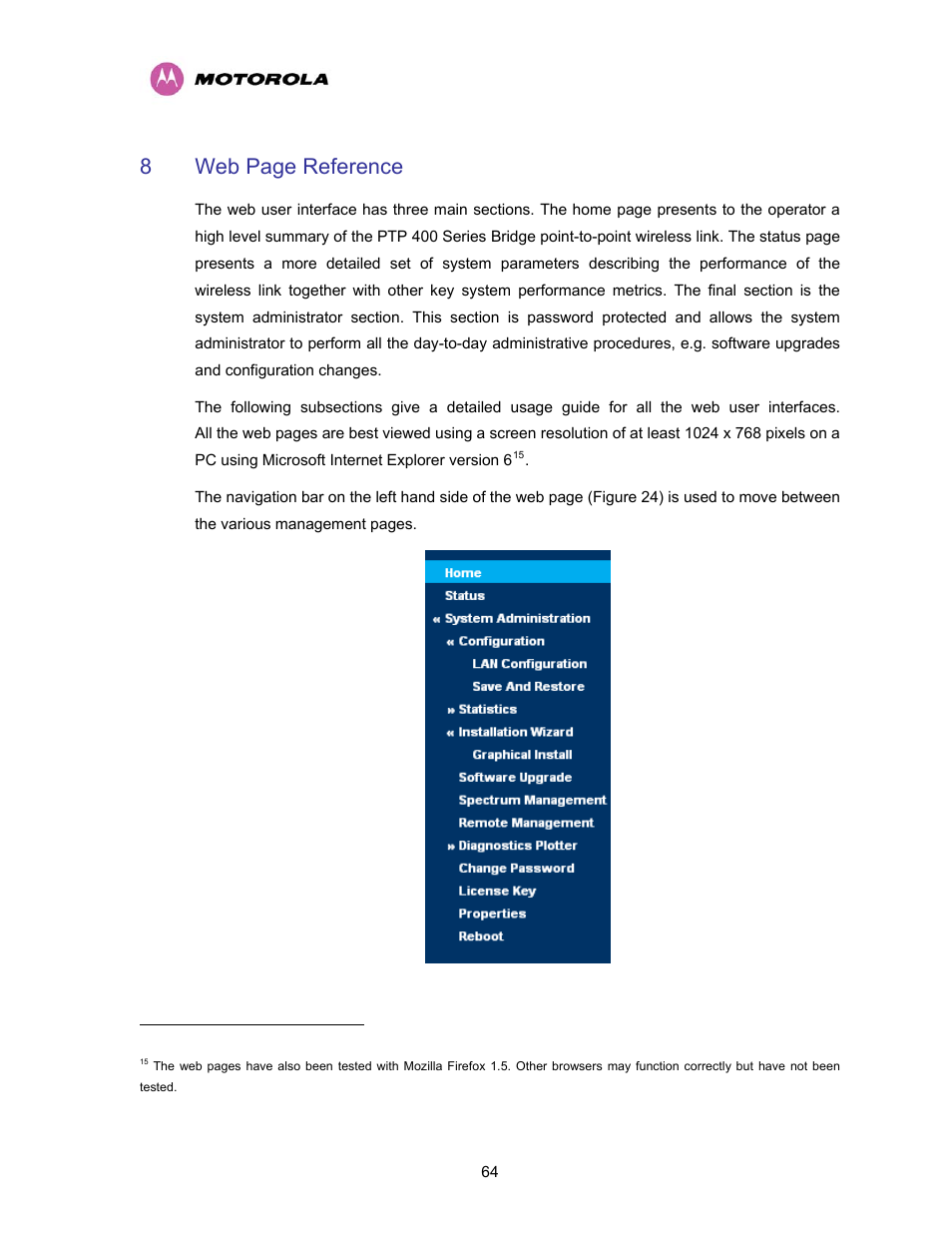 Figure 24 - menu navigation bar, 8web page reference | Motorola PTP 400 Series User Manual | Page 66 / 208