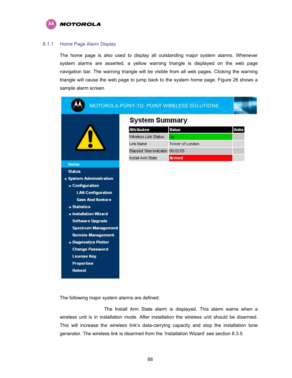 Figure 26 - alarm warning triangle | Motorola PTP 400 Series User Manual | Page 68 / 208