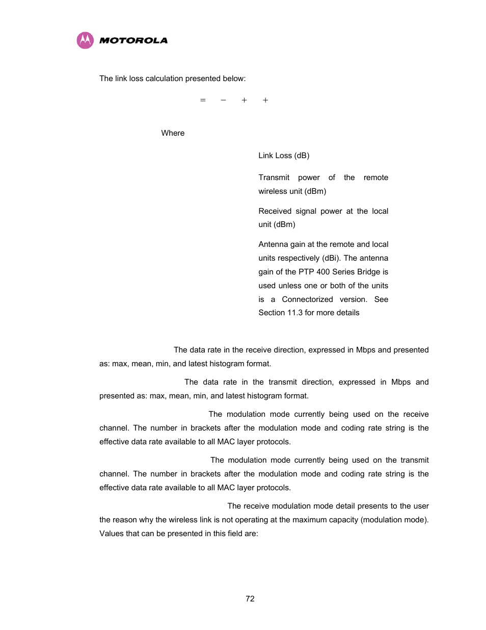 Equation 2 - link loss, Gp p p | Motorola PTP 400 Series User Manual | Page 74 / 208