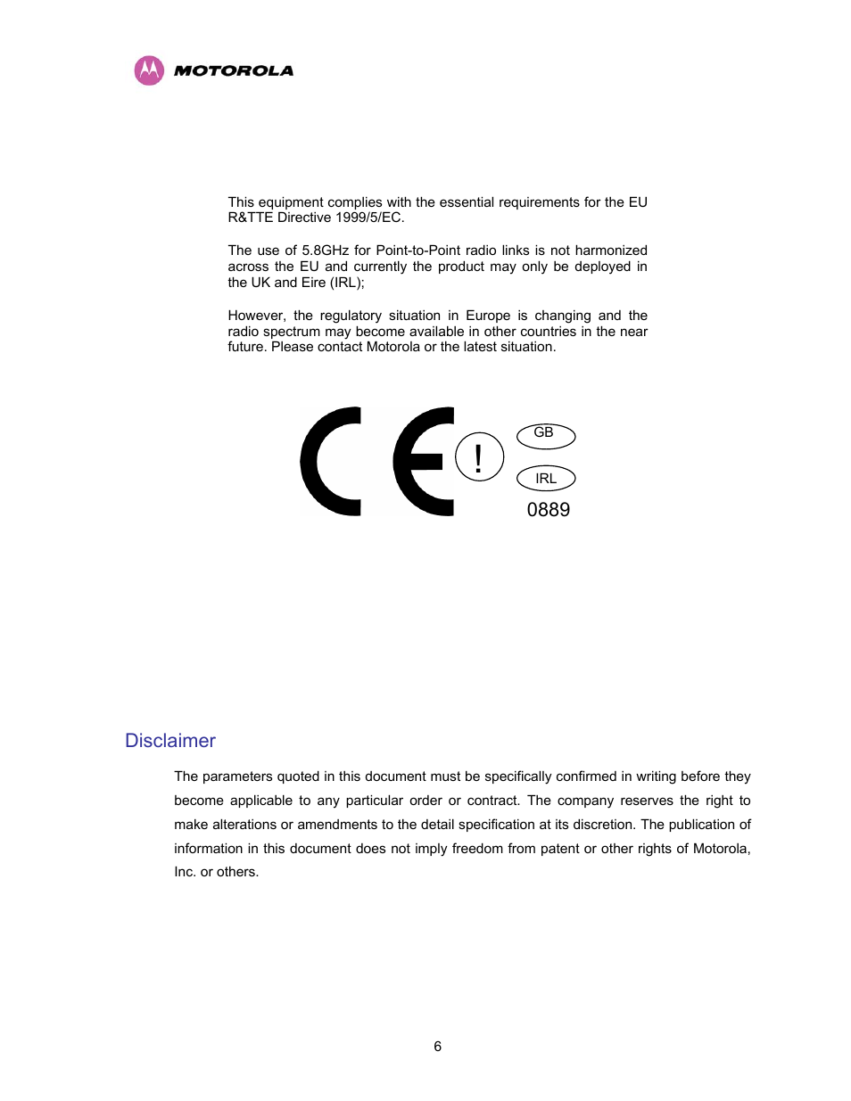 Disclaimer | Motorola PTP 400 Series User Manual | Page 8 / 208