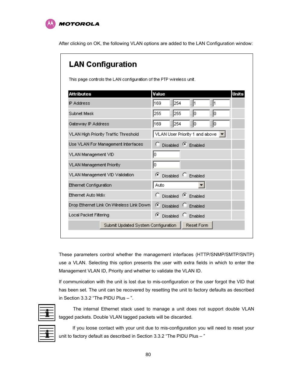 Figure 33 - additional vlan options | Motorola PTP 400 Series User Manual | Page 82 / 208