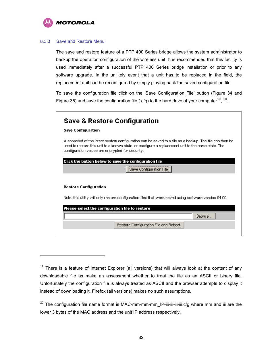 3 save and restore menu, Save and restore menu | Motorola PTP 400 Series User Manual | Page 84 / 208