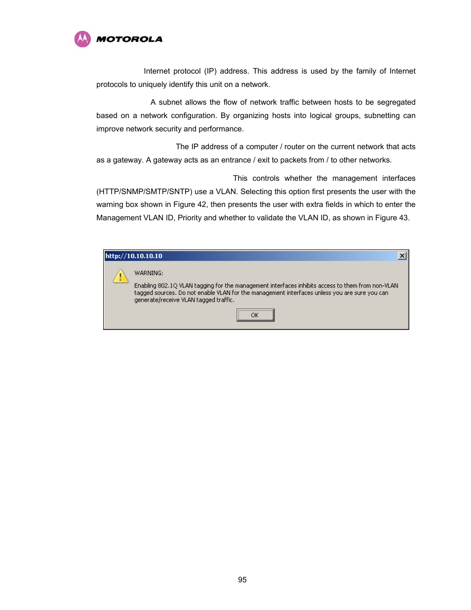 Figure 42 - vlan warning | Motorola PTP 400 Series User Manual | Page 97 / 208