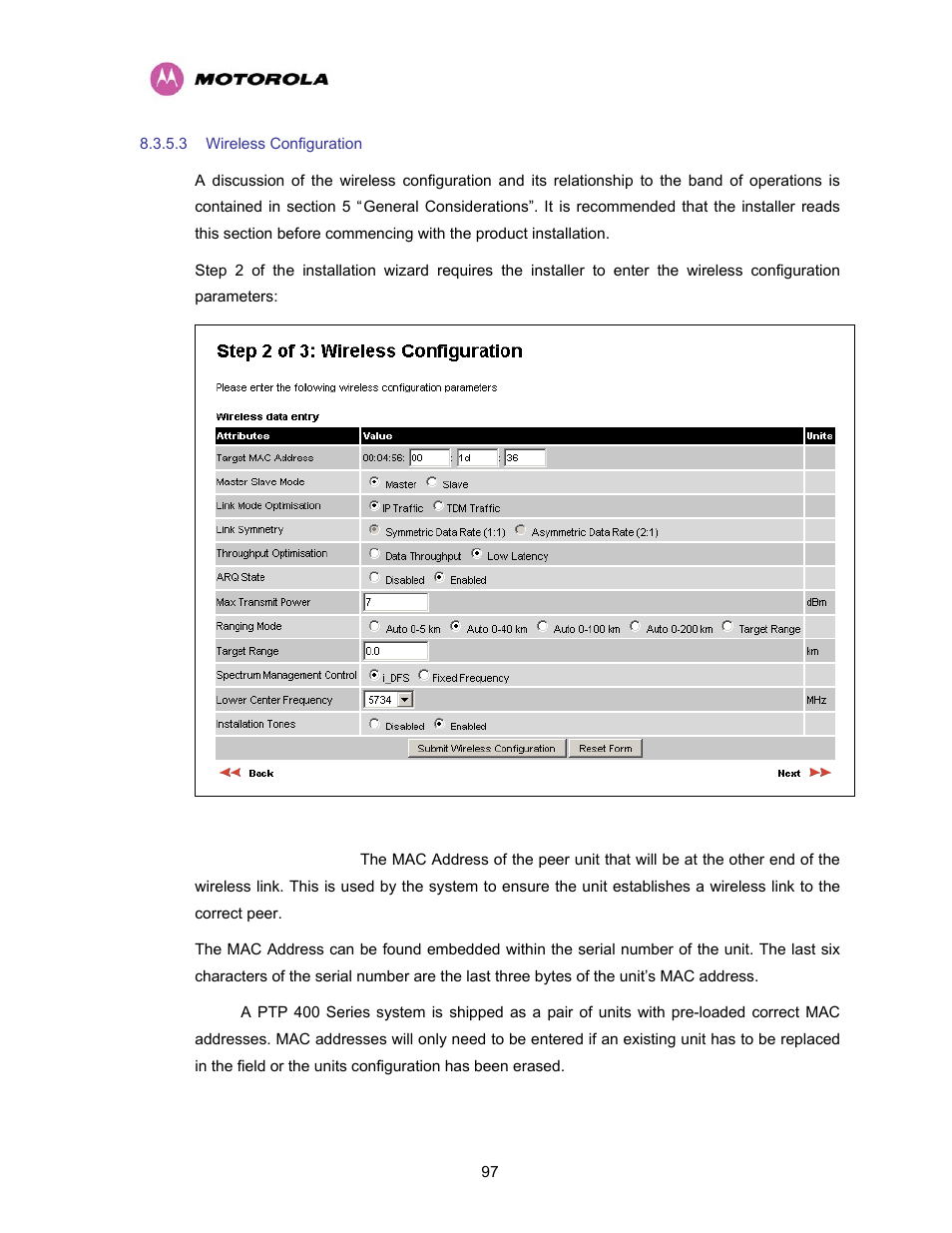 3 wireless configuration, Wireless configuration, 3 “wireless configuration”) th | Motorola PTP 400 Series User Manual | Page 99 / 208