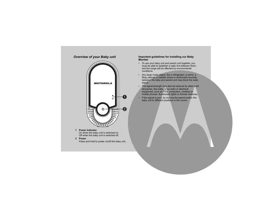 Overview of your baby unit | Motorola MBP11 User Manual | Page 4 / 17