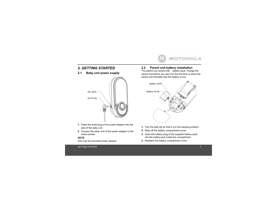 Getting started | Motorola MBP11 User Manual | Page 7 / 17