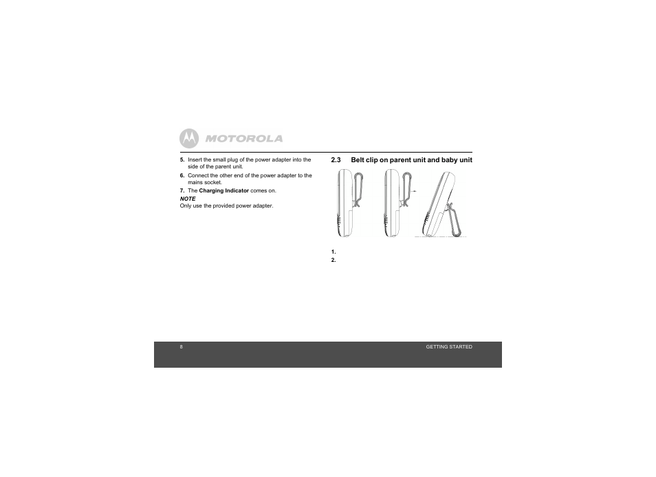 3 belt clip on parent unit and baby unit | Motorola MBP11 User Manual | Page 8 / 17