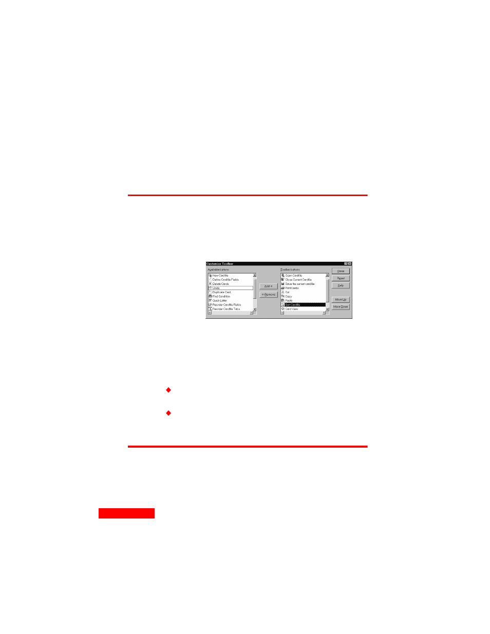 Shortcut menus, Customizing the toolbar, Setting preferences | Motorola Organizer User Manual | Page 54 / 90