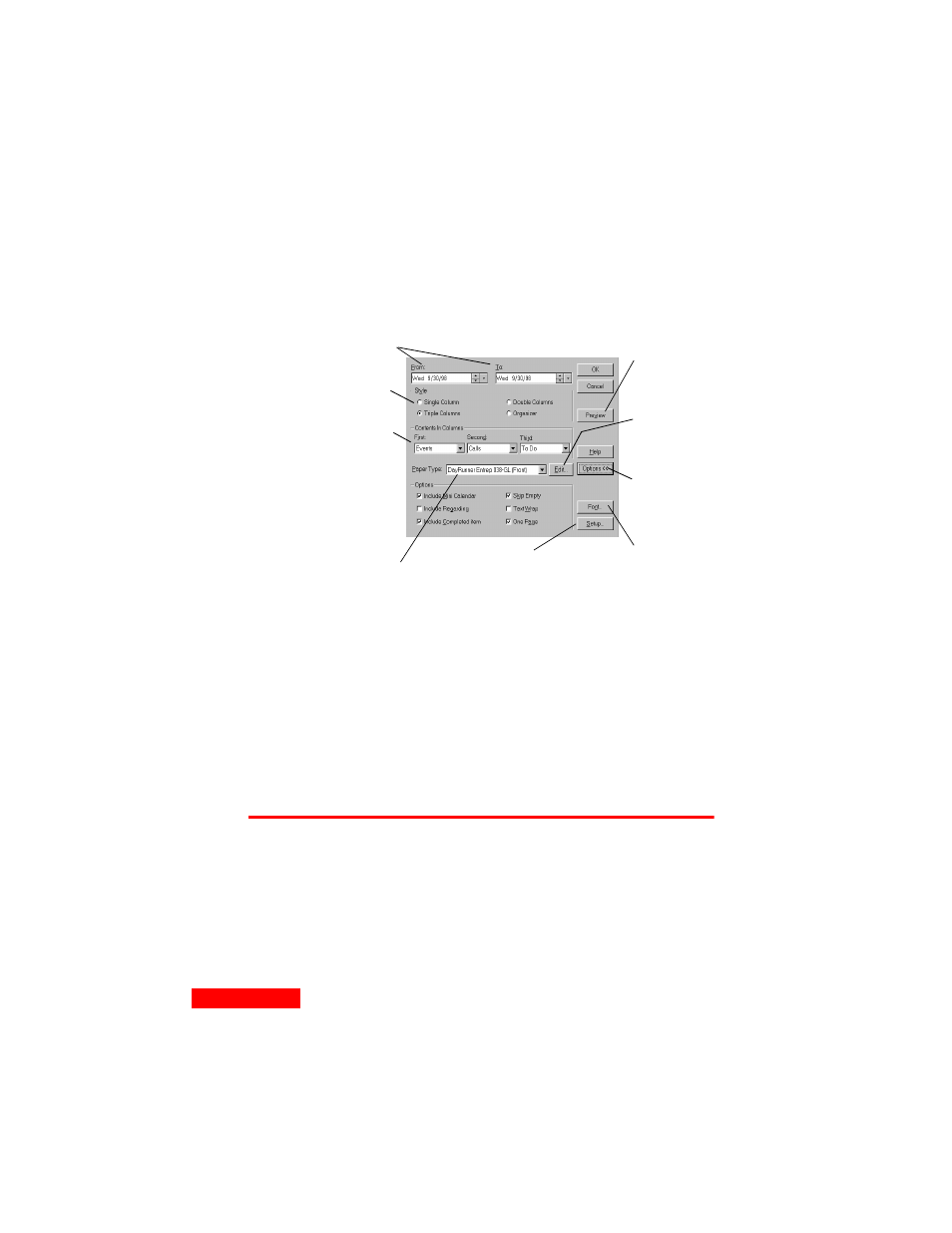 Printing in the daily format, Printing different formats, Printing in contacts view | Motorola Organizer User Manual | Page 76 / 90