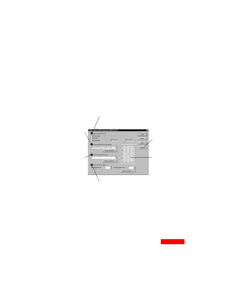 Printing labels, address book pages, and envelopes | Motorola Organizer User Manual | Page 77 / 90