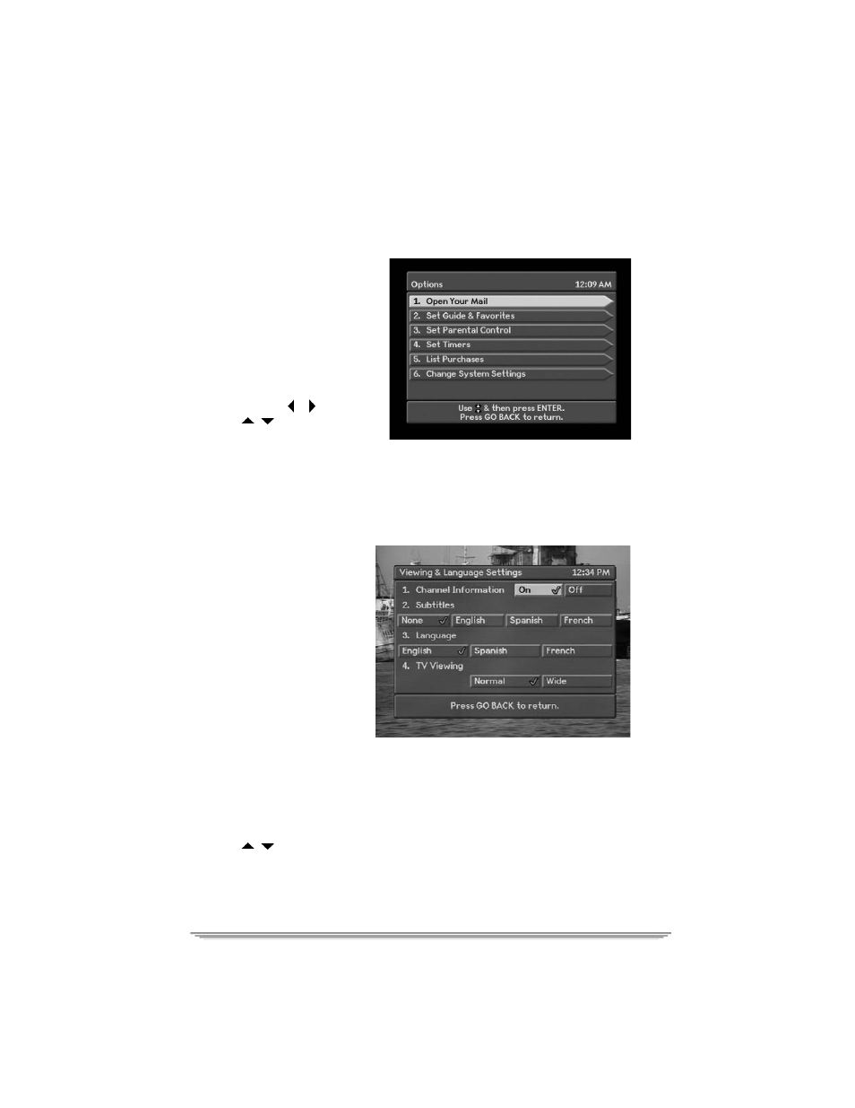 Using the menus choosing the menu language, Using the menus, Choosing the menu language | Motorola DSR205 User Manual | Page 13 / 60