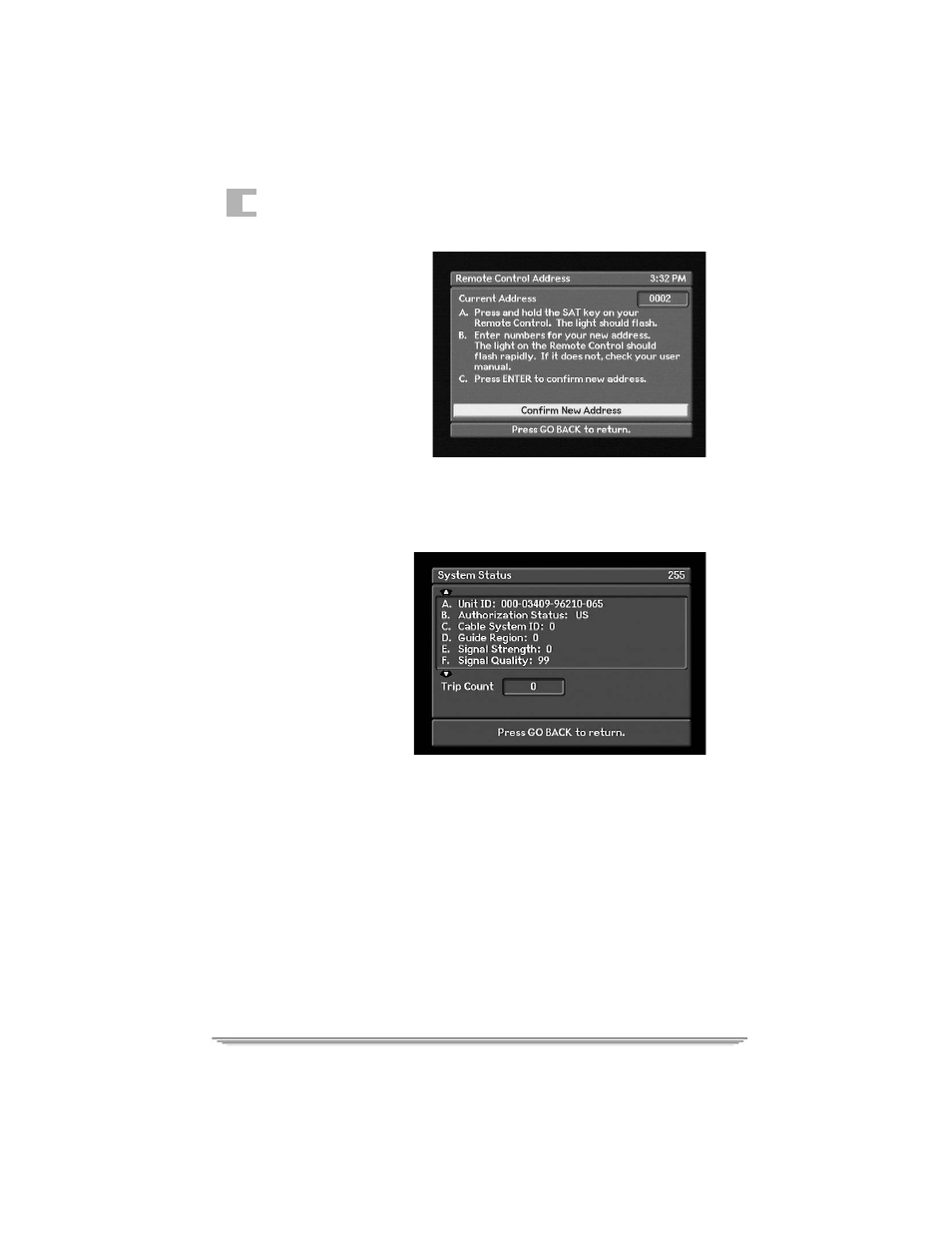 System status authorization screens, System status, Authorization screens | Motorola DSR205 User Manual | Page 18 / 60