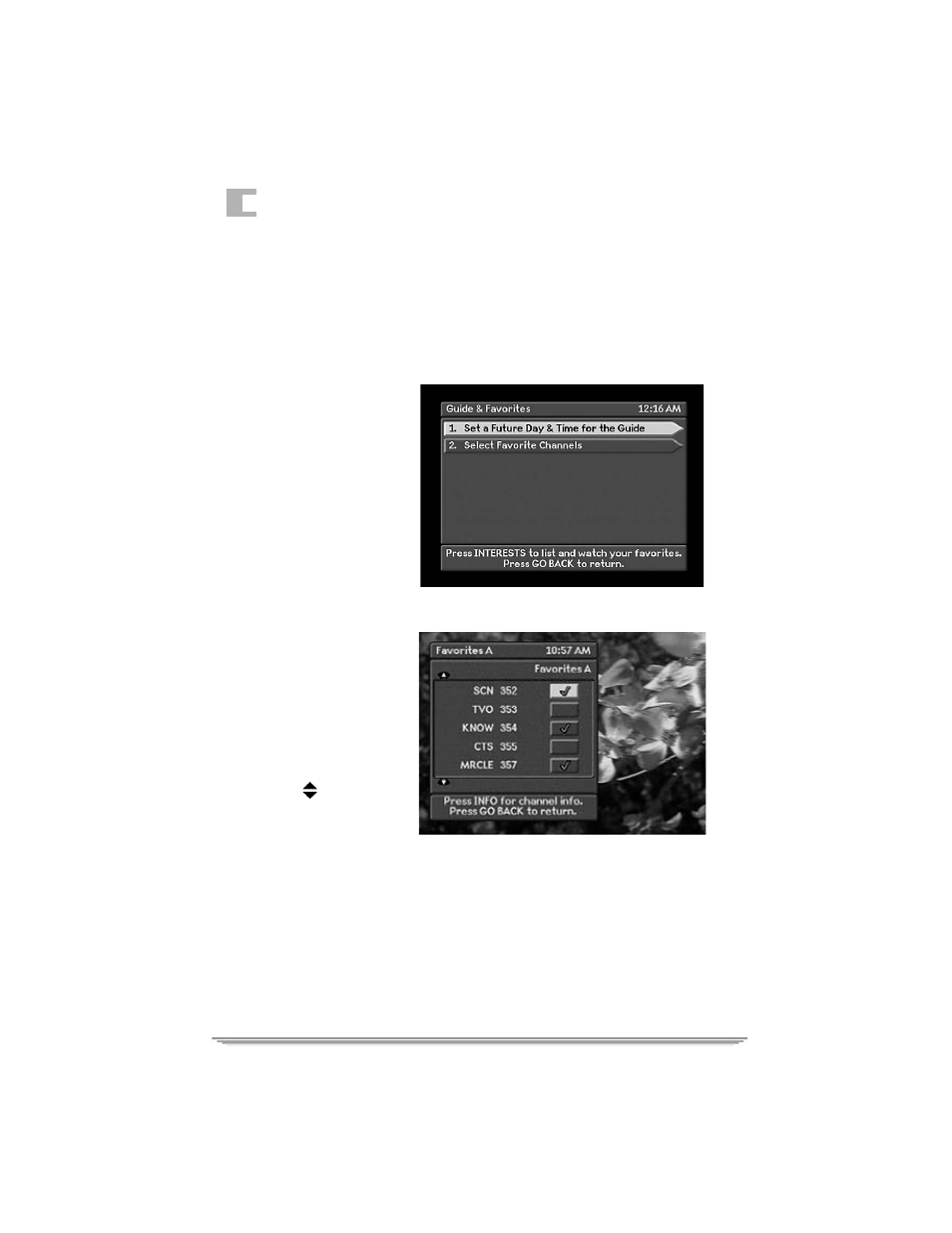 Setting favorite channels | Motorola DSR205 User Manual | Page 44 / 60