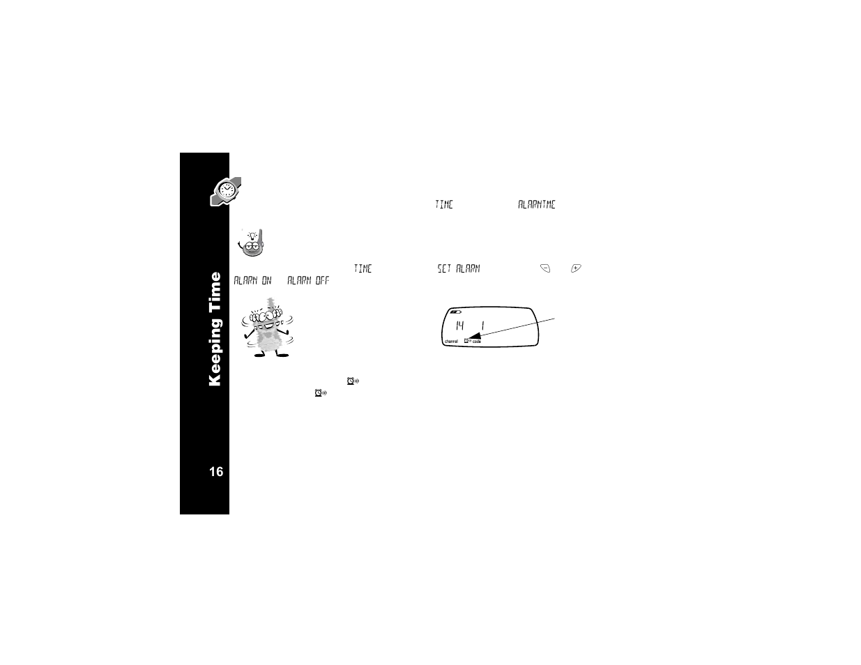 Setting the alarm, I’m all shook up, Keepin g time | Motorola T6320 User Manual | Page 28 / 58