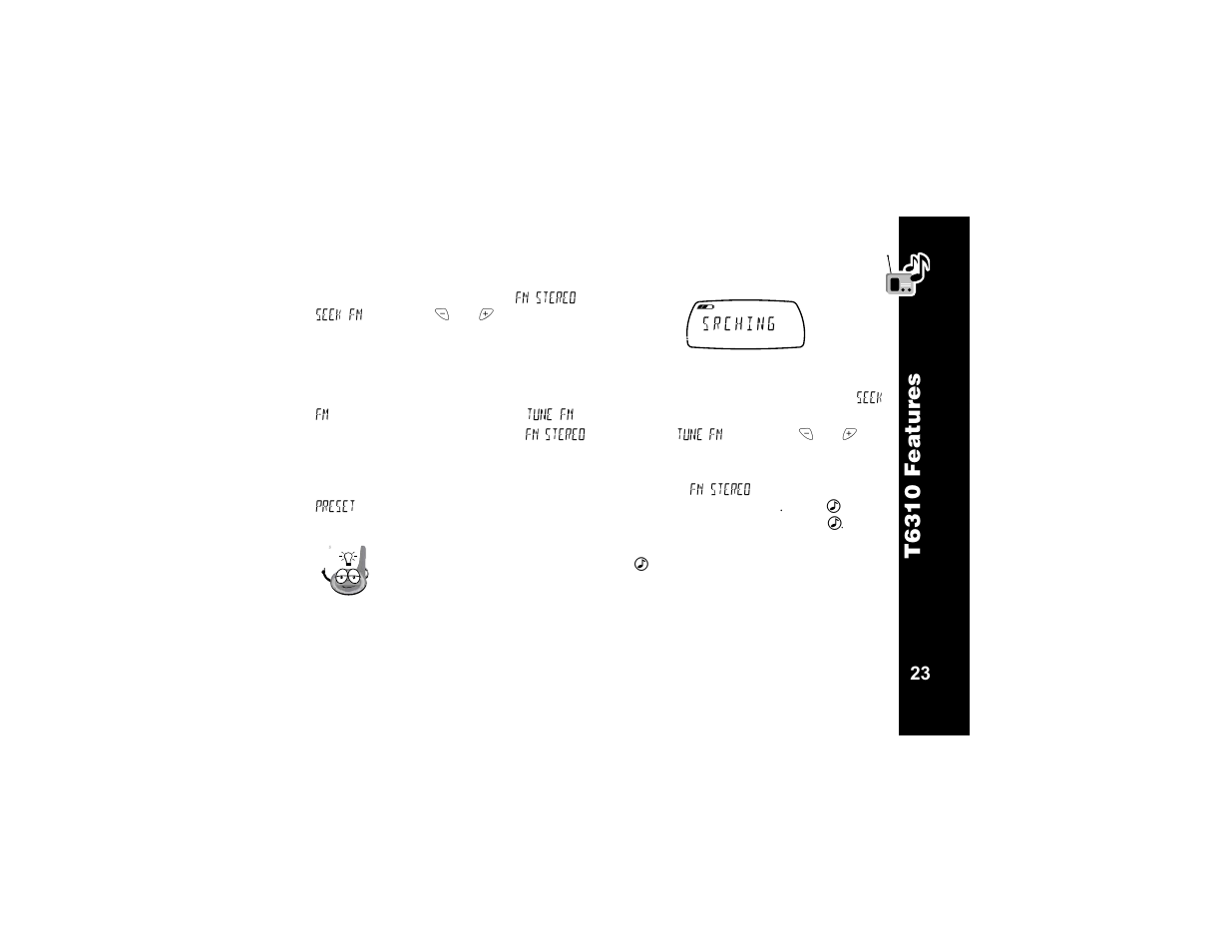 S r c h i n g, T63 10 fe atur es | Motorola T6320 User Manual | Page 35 / 58