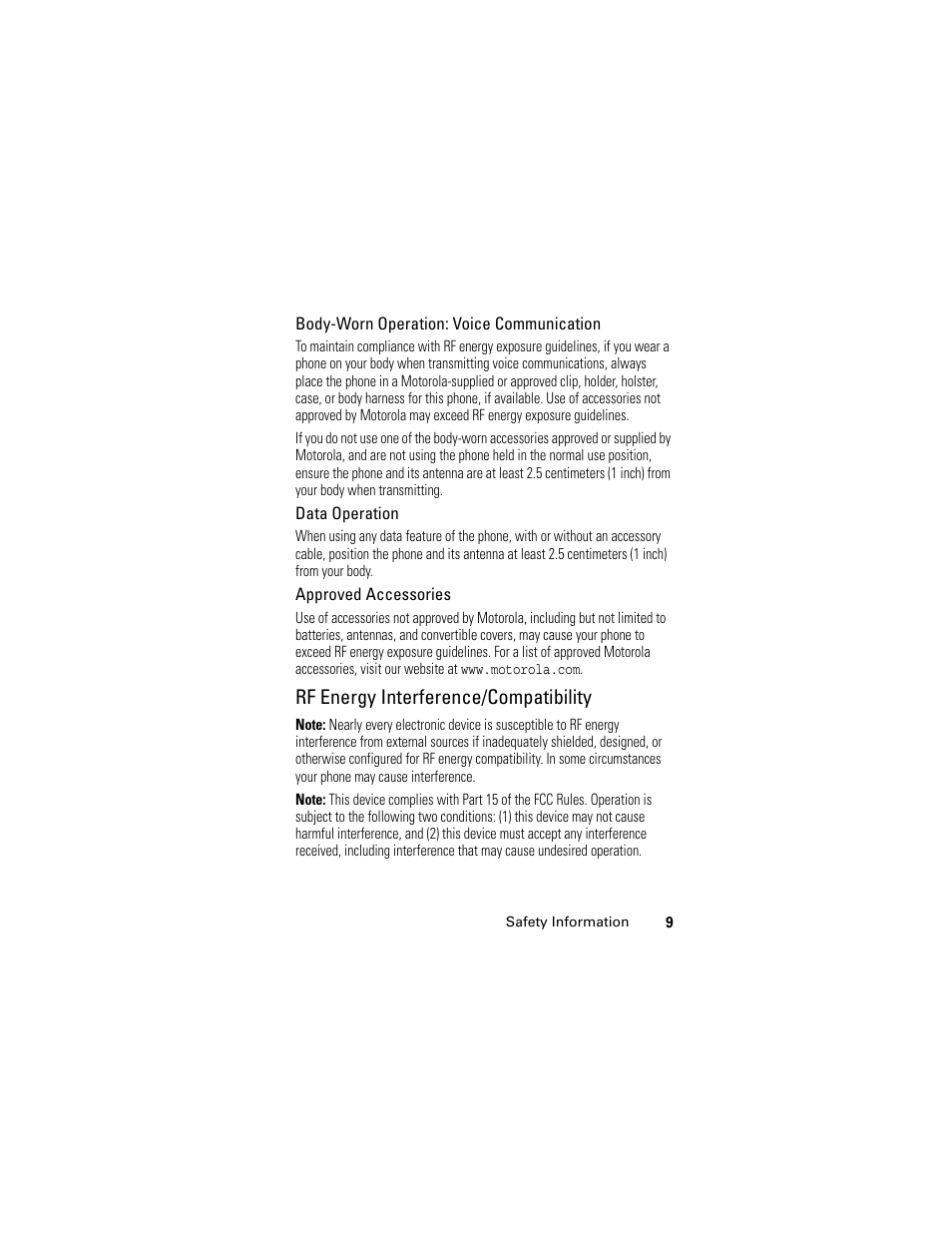 Rf energy interference/compatibility | Motorola L6 GSM User Manual | Page 10 / 87