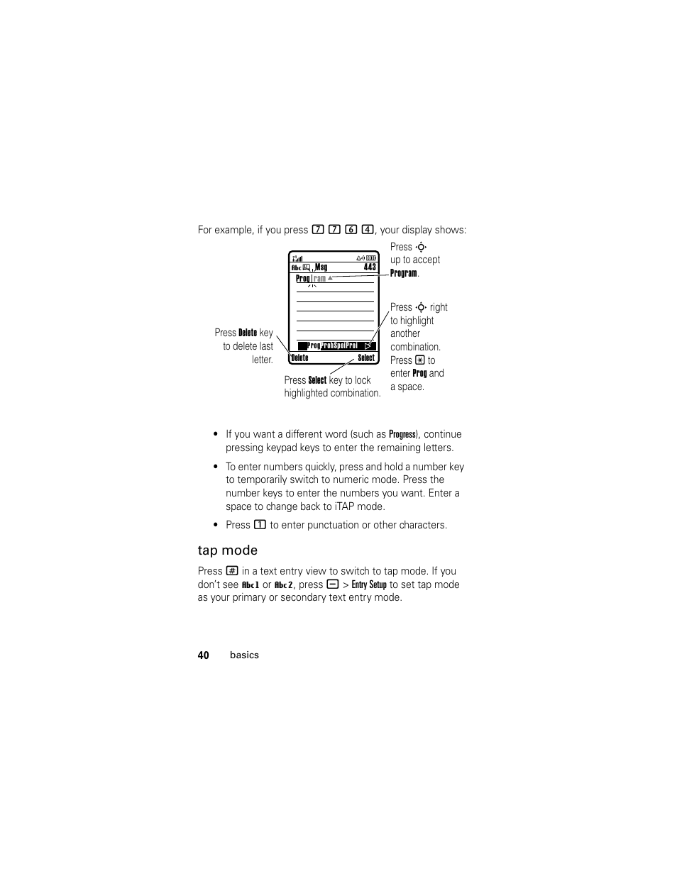 Tap mode | Motorola L6 GSM User Manual | Page 41 / 87