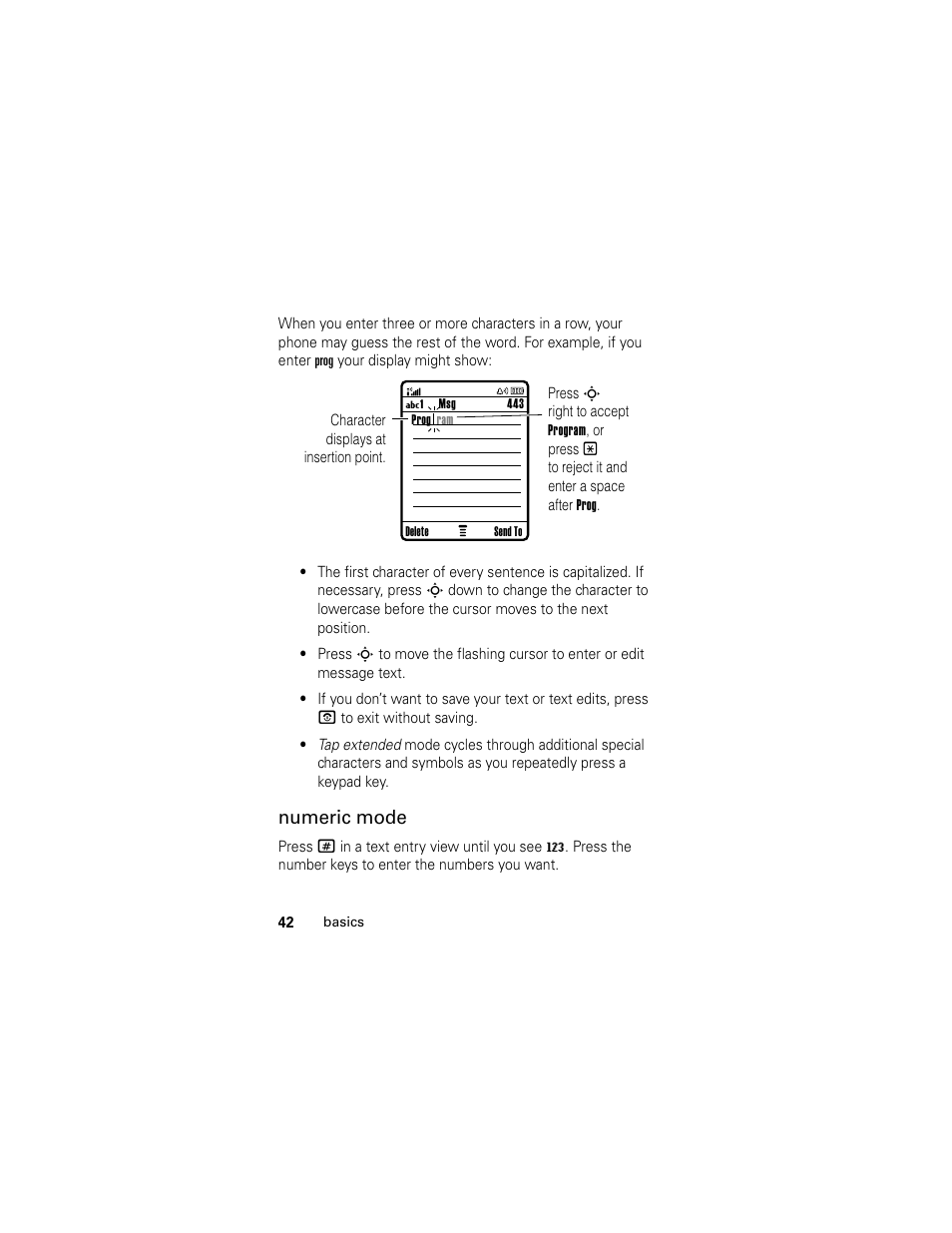 Numeric mode | Motorola L6 GSM User Manual | Page 43 / 87