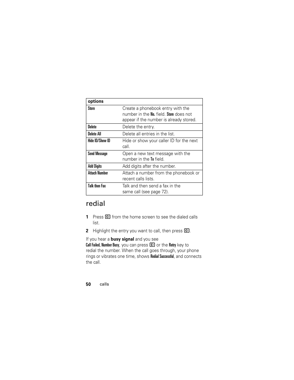 Redial | Motorola L6 GSM User Manual | Page 51 / 87
