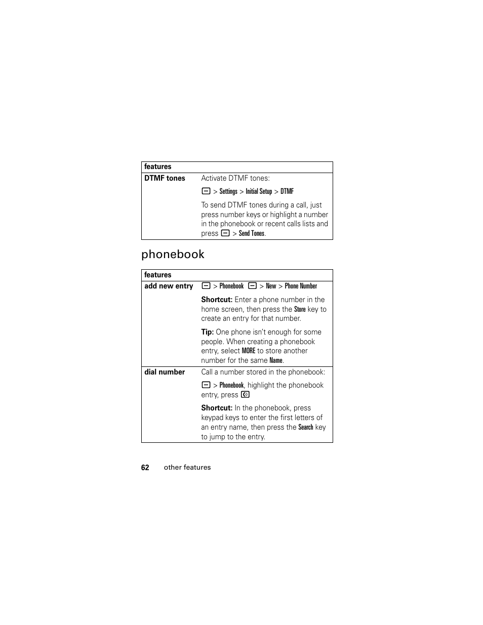 Phonebook | Motorola L6 GSM User Manual | Page 63 / 87