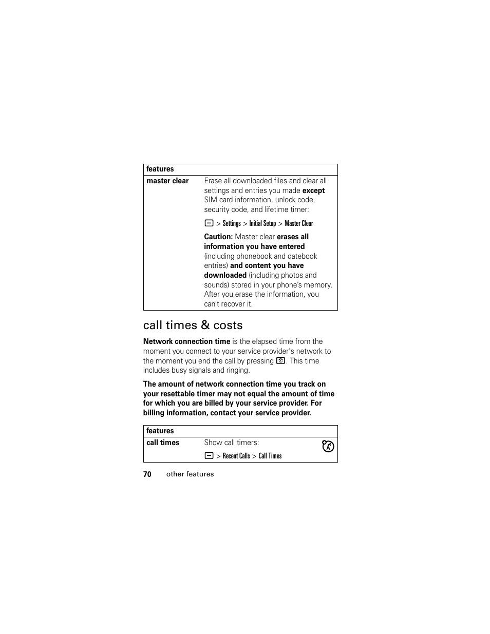 Call times & costs | Motorola L6 GSM User Manual | Page 71 / 87