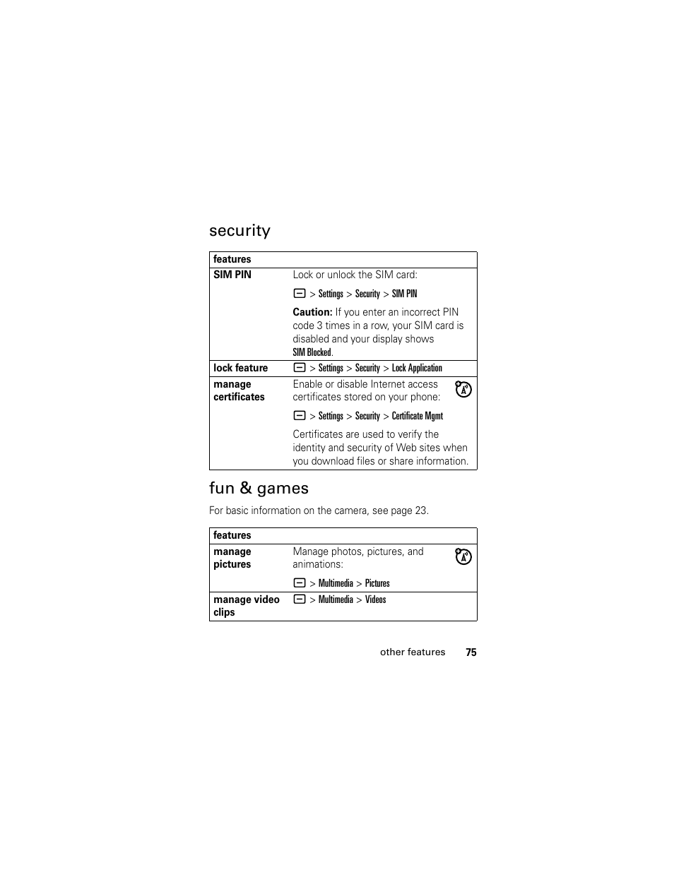 Security fun & games | Motorola L6 GSM User Manual | Page 76 / 87