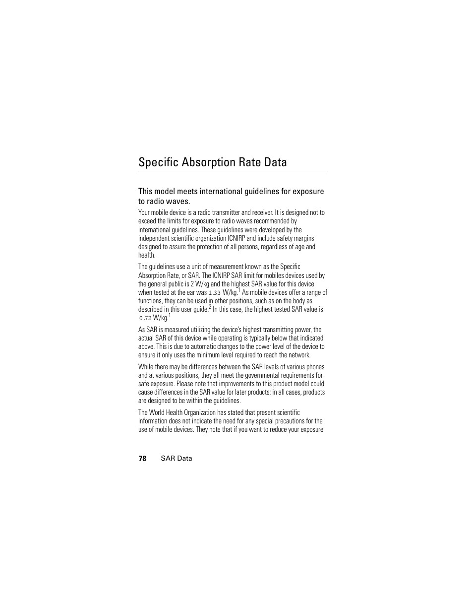 Specific absorption rate data | Motorola L6 GSM User Manual | Page 79 / 87