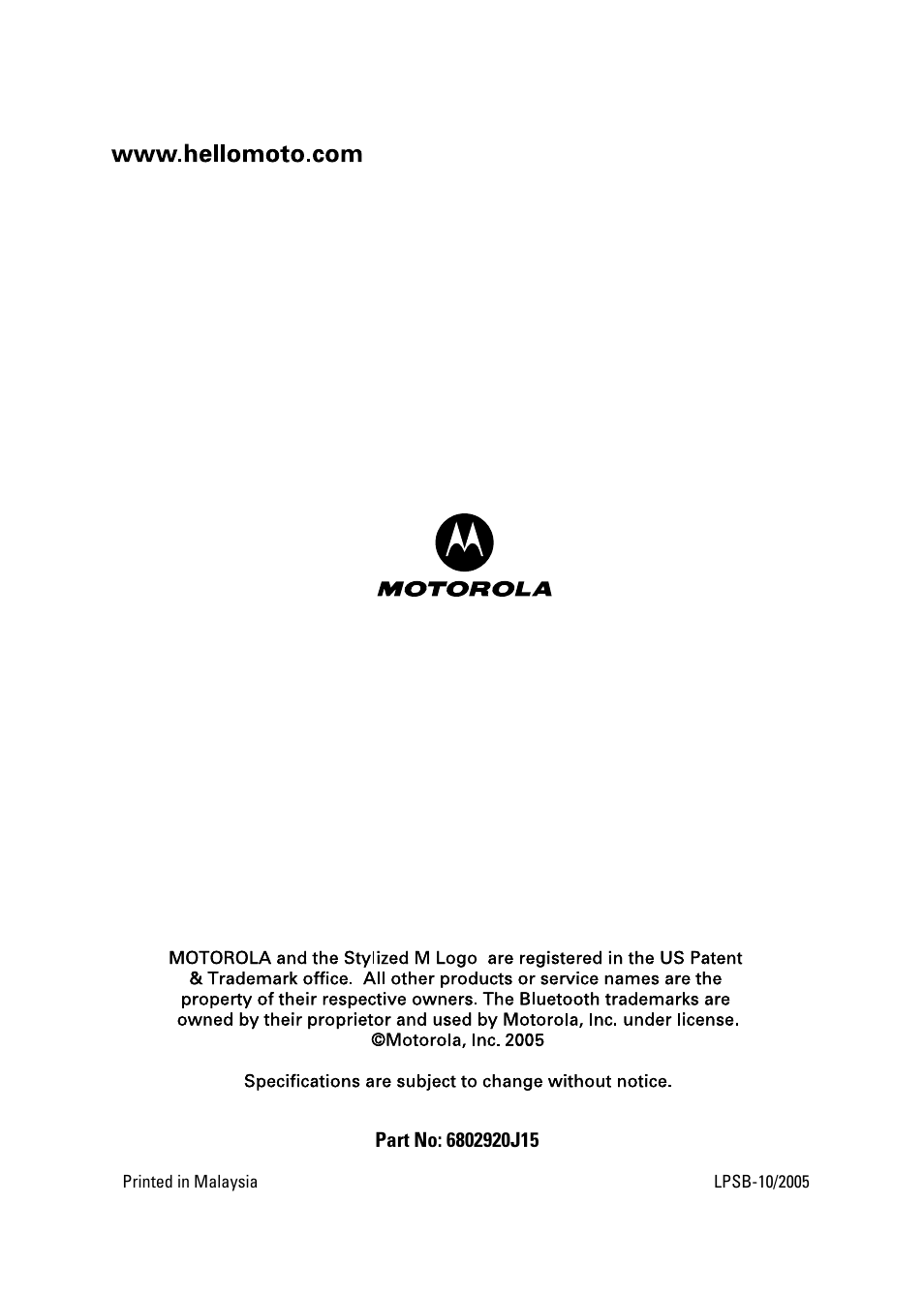 Motorola L6 GSM User Manual | Page 87 / 87