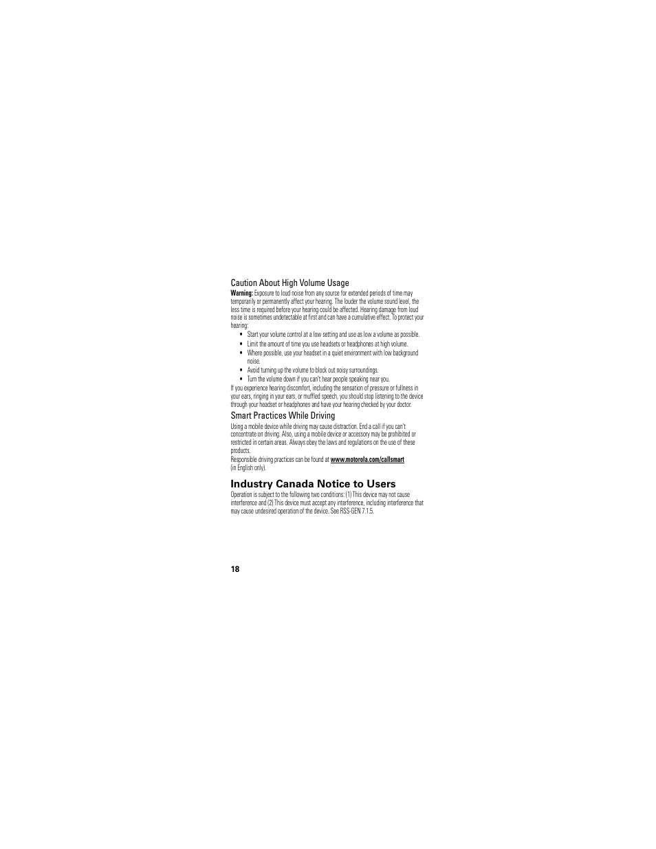Industry canada notice, Industry canada notice to users | Motorola 68000202174-B User Manual | Page 20 / 96
