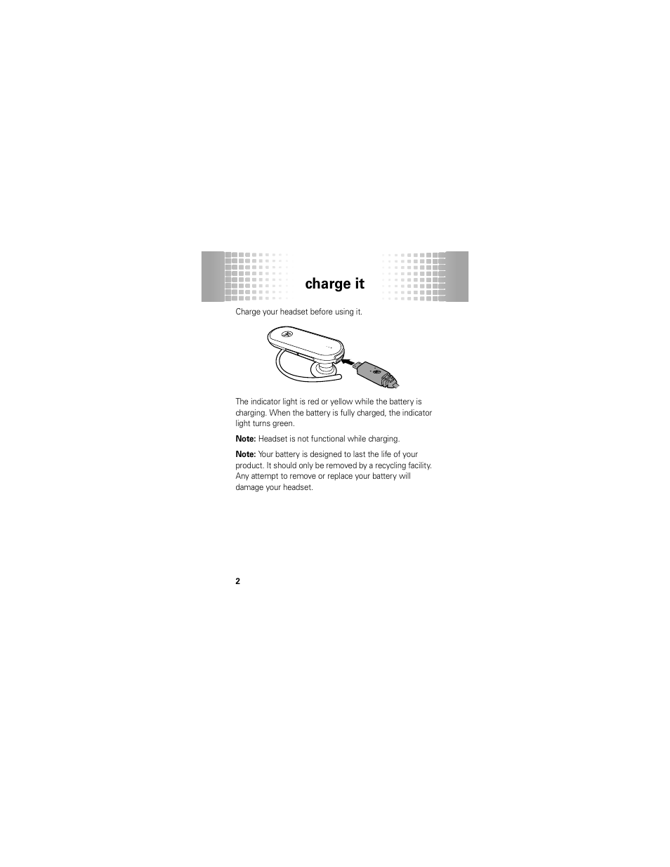 Charge it | Motorola 68000202174-B User Manual | Page 4 / 96