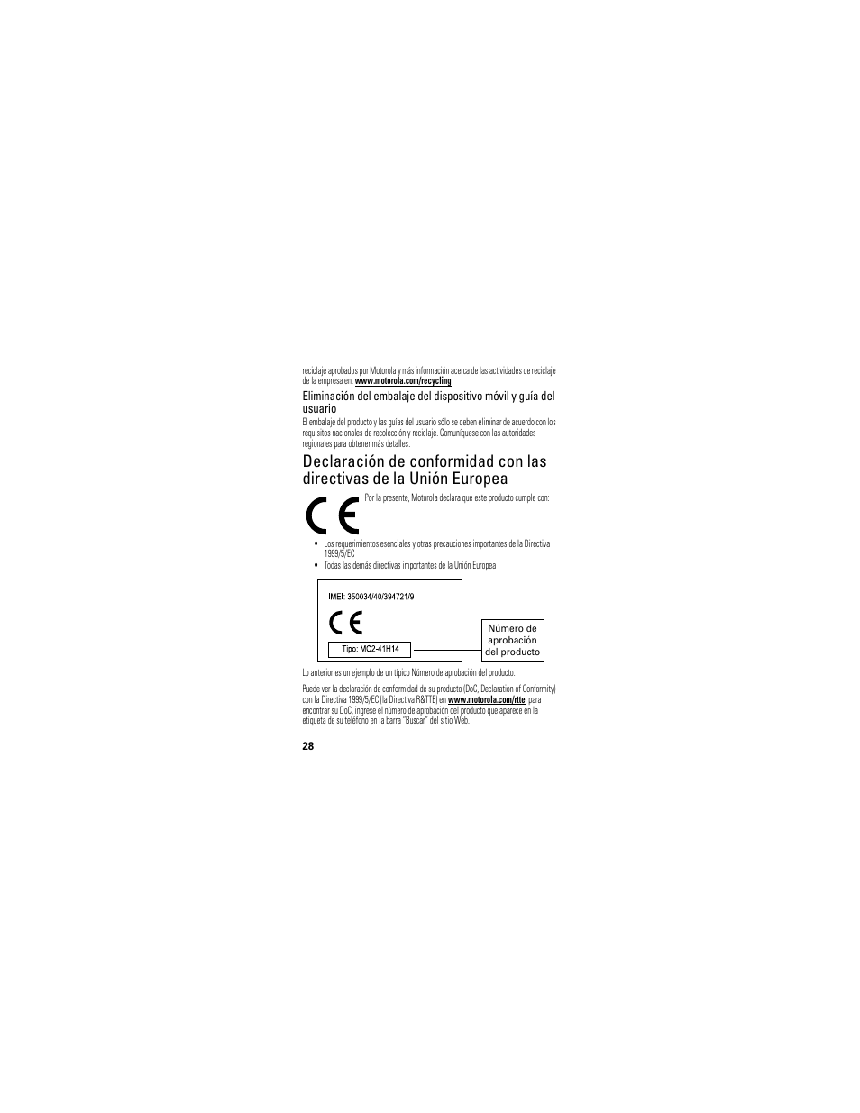 Declaración de conformidad de la unión europea | Motorola 68000202174-B User Manual | Page 60 / 96