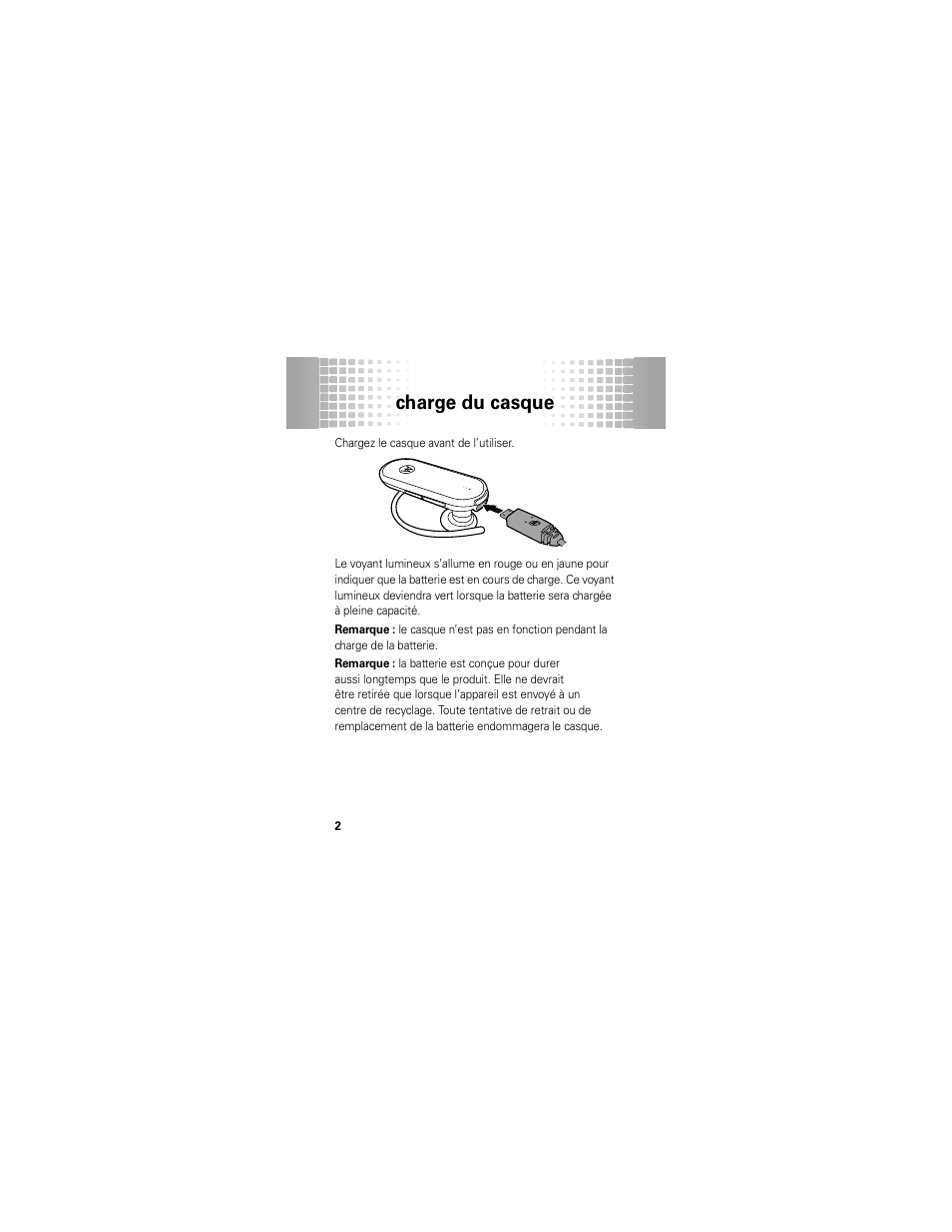 Charge du casque | Motorola 68000202174-B User Manual | Page 66 / 96
