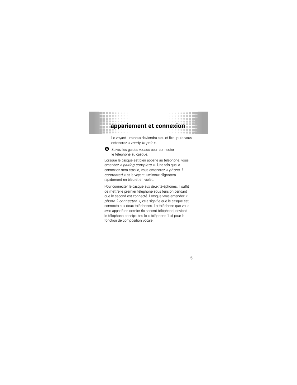 Appariement et connexion | Motorola 68000202174-B User Manual | Page 69 / 96