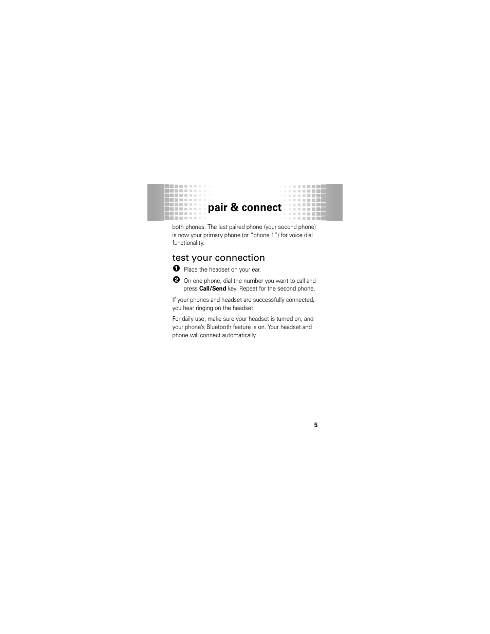 Test your connection, Pair & connect | Motorola 68000202174-B User Manual | Page 7 / 96