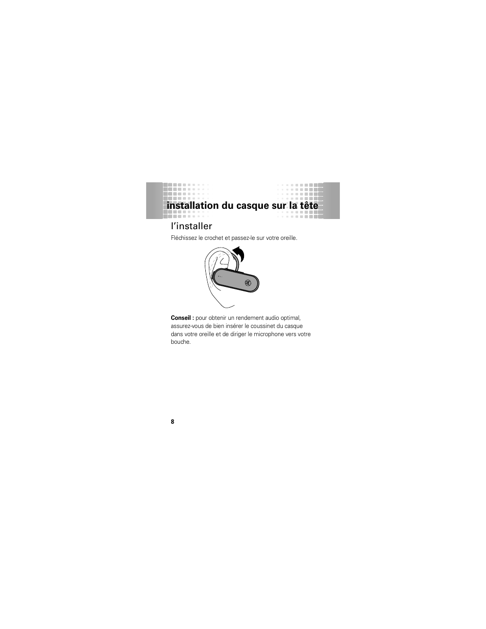 L’installer, Installation du casque sur la tête | Motorola 68000202174-B User Manual | Page 72 / 96