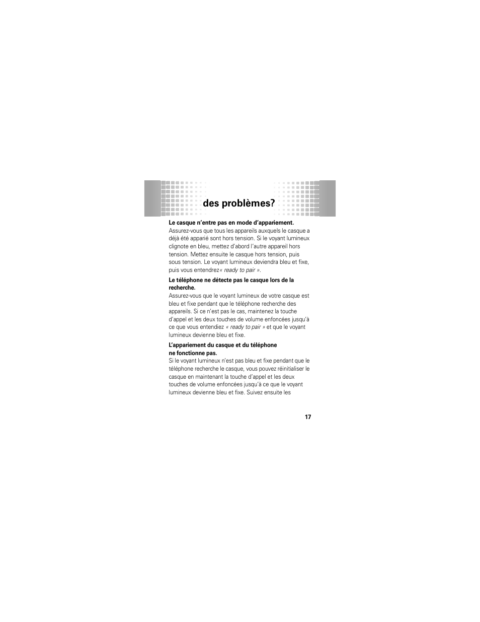 Des problèmes | Motorola 68000202174-B User Manual | Page 81 / 96