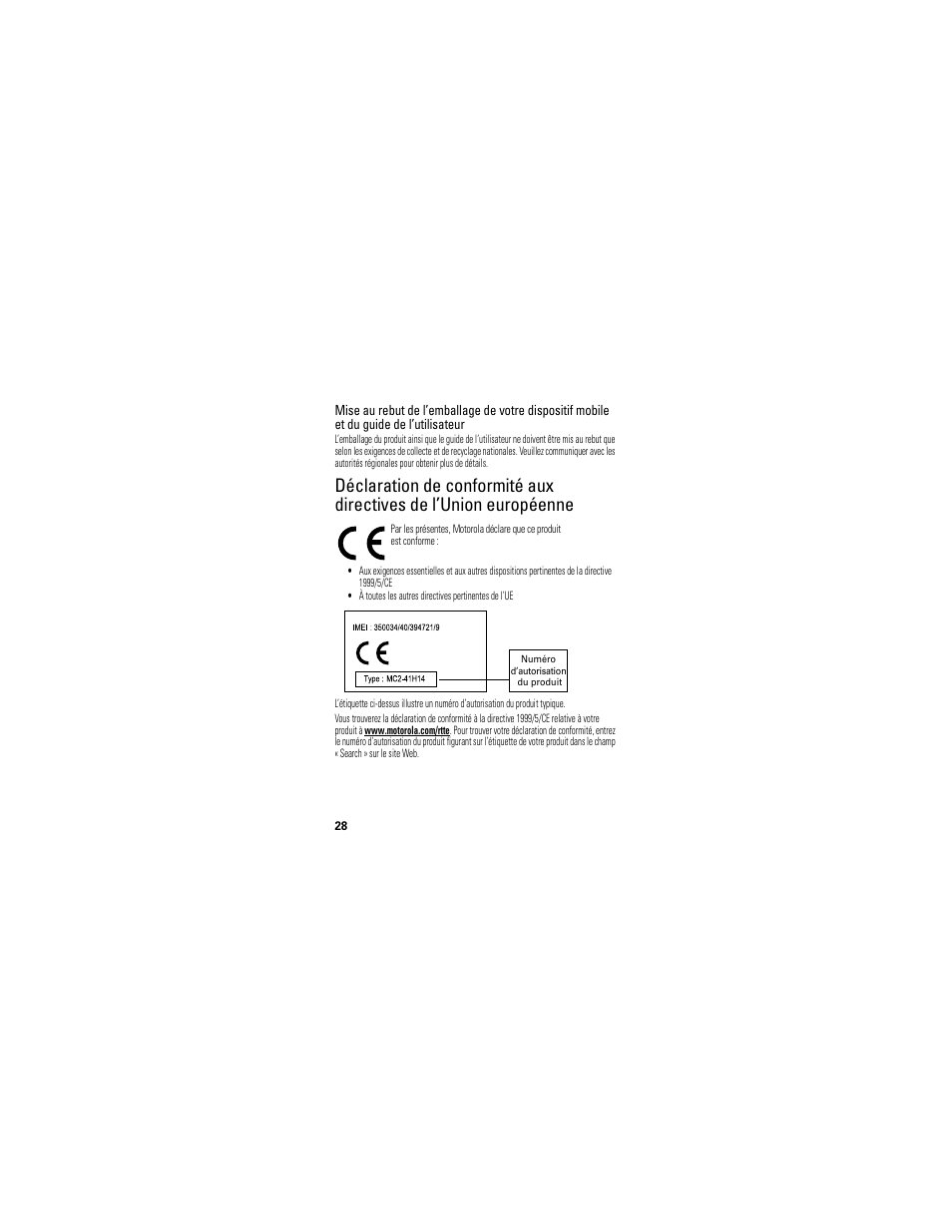 Onformité aux directives de l’union européenne | Motorola 68000202174-B User Manual | Page 92 / 96