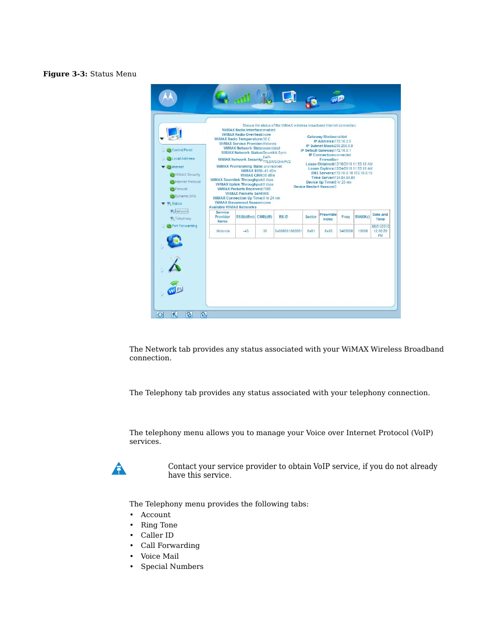 Telephony menu | Motorola CPEI 885 User Manual | Page 19 / 55